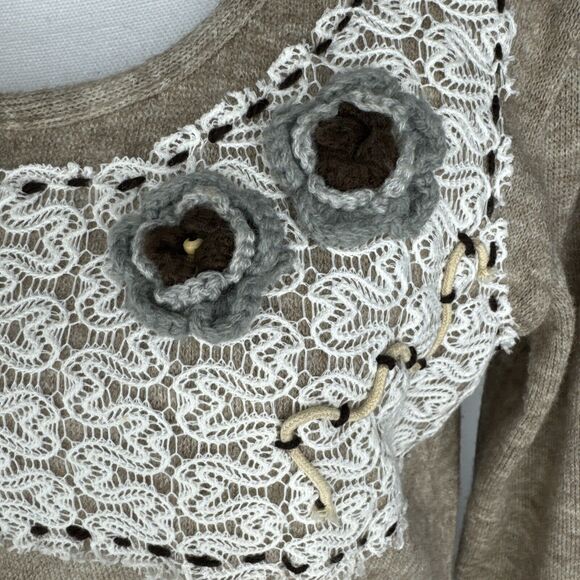 Scared Threads Tunic Sweater Sz M Crochet Boho Cottage Core Lagenlook Artsy - Picture 8 of 10